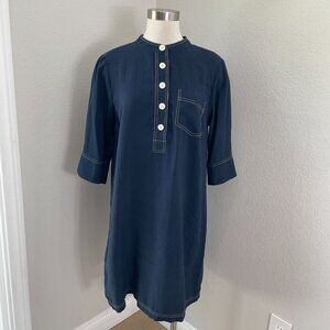 Jill Womens Medium Navy Contrasting Stitch Shirtdress 3/4 Sleeve Dress‎
